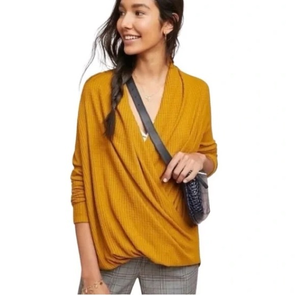 Anthropologie Sweaters - Anthropologie Akemi and Kin Woodruff Waffle Knit Wrap Mustard Long Sleeve Sz‎ XS
